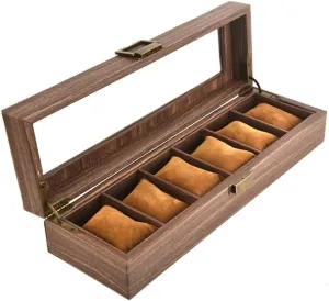 Wood Grain Watch Box PU Leather Skylight Watch Box Sponge Pillow Jewelry Box