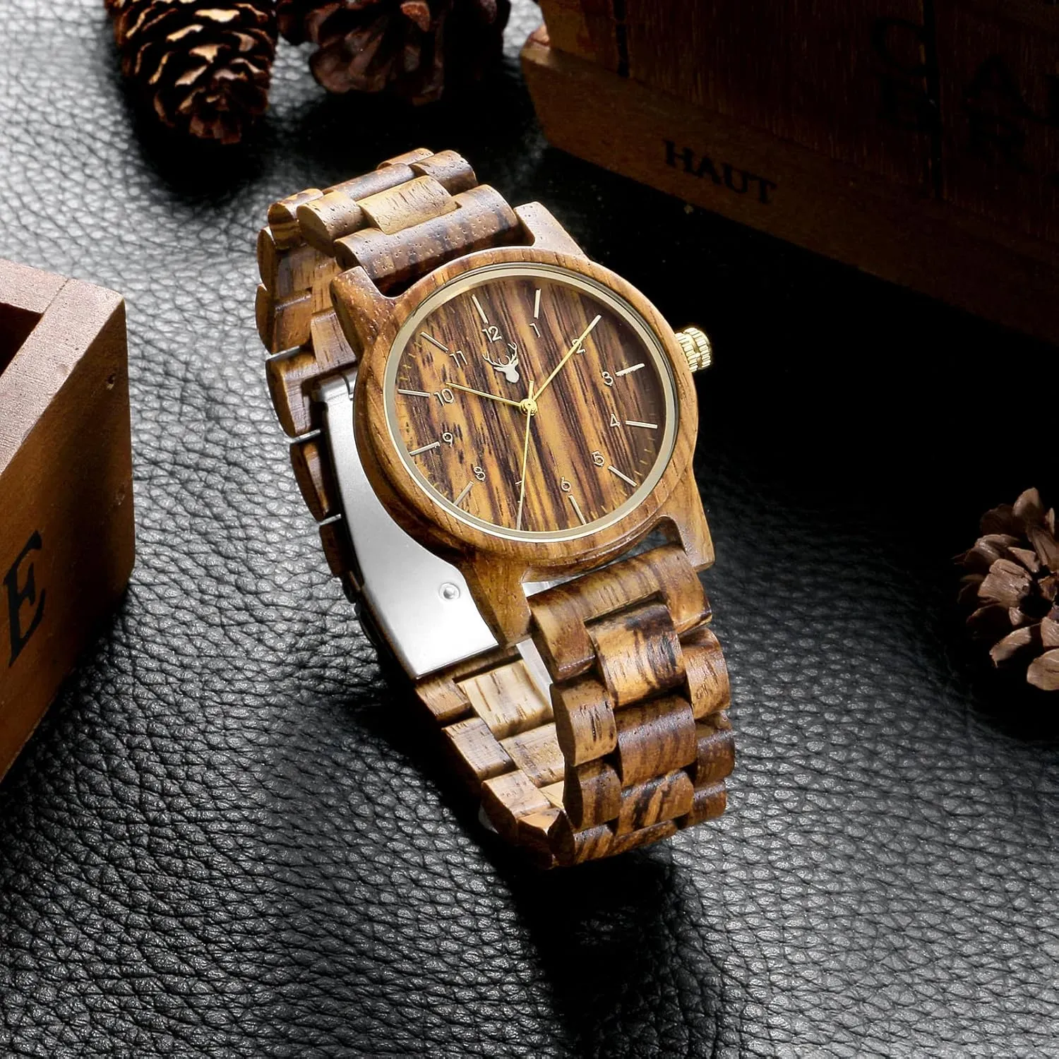 Wooden Watches Uwood Series 40 mm Unisex Natural Handmade Wood Watch with Gift Box & Band Adjustable