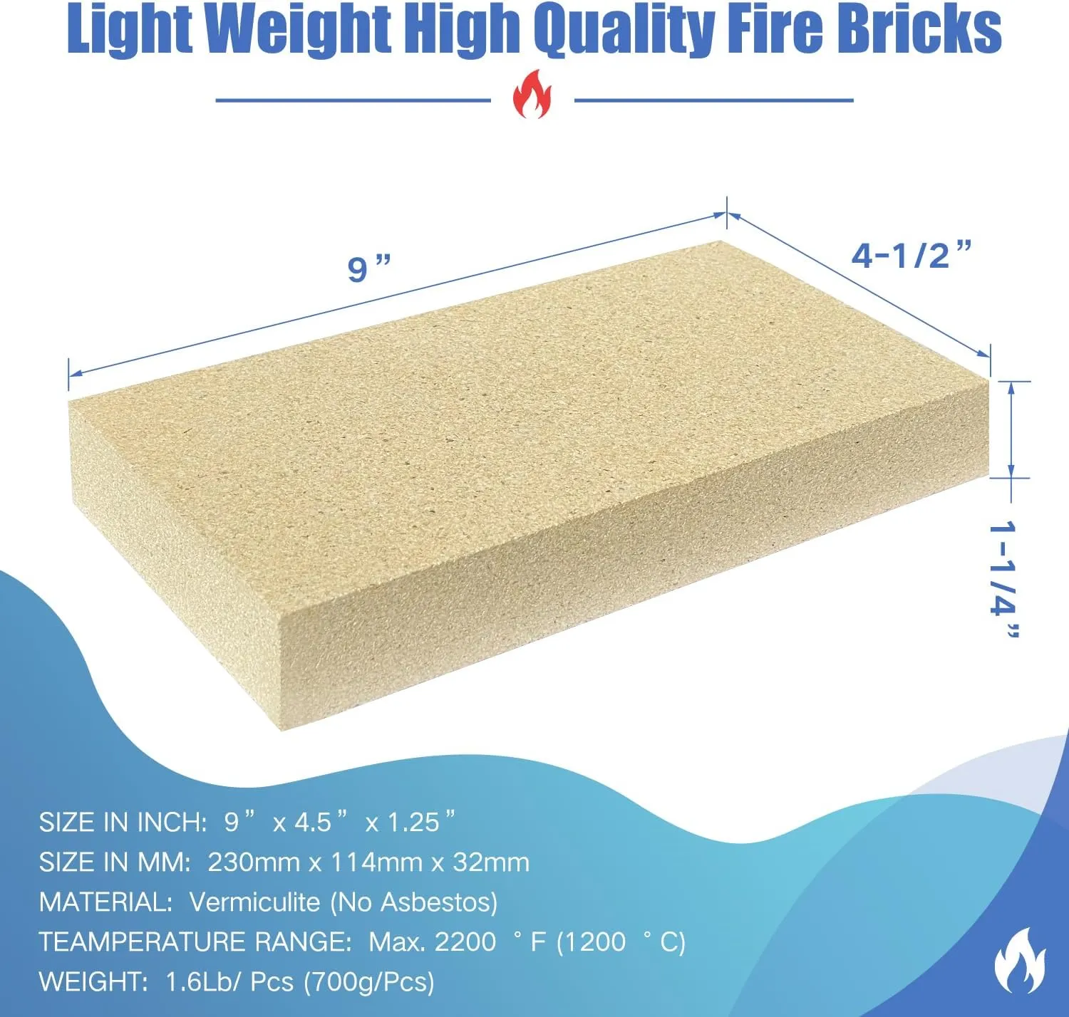 Woodstove Firebricks, Upgrade Fire Bricks Replacement for US Stove FBP6, Size 9" x 4-1/2" x 1-1/4", 12-Pack
