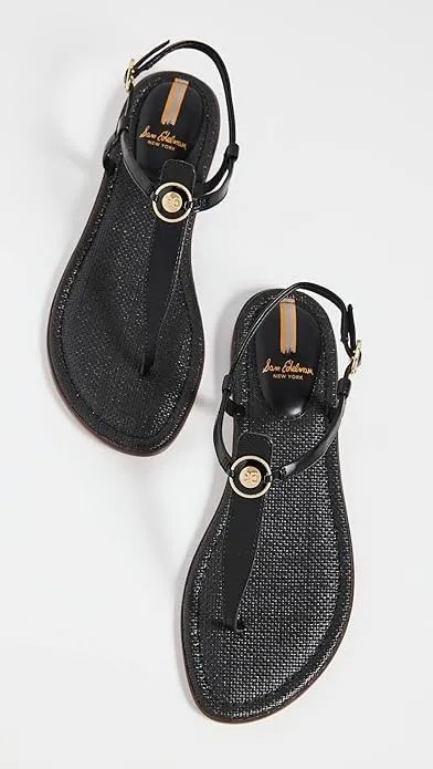 Worth the price Toe Ankle Edelman Thong Sandal Strap Open Future-proof Embellished Sam Flat Signet Black Gigi