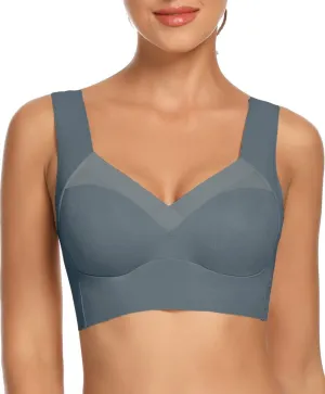 WOWENY Seamless Wirefree Bras for Women Comfy Mesh Soft Padded Back Smoothing Bra