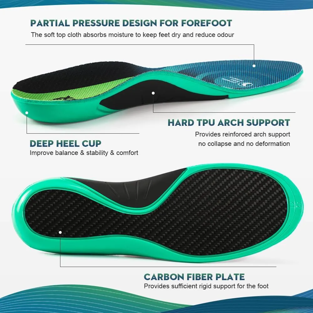 XINIFOOT Performance Insoles Carbon Fiber Shock Absorbing Sport Shoe Insoles for Running, Basketball, Athletics Arch Support Insoles Inserts for Hiking Boots or Shoes