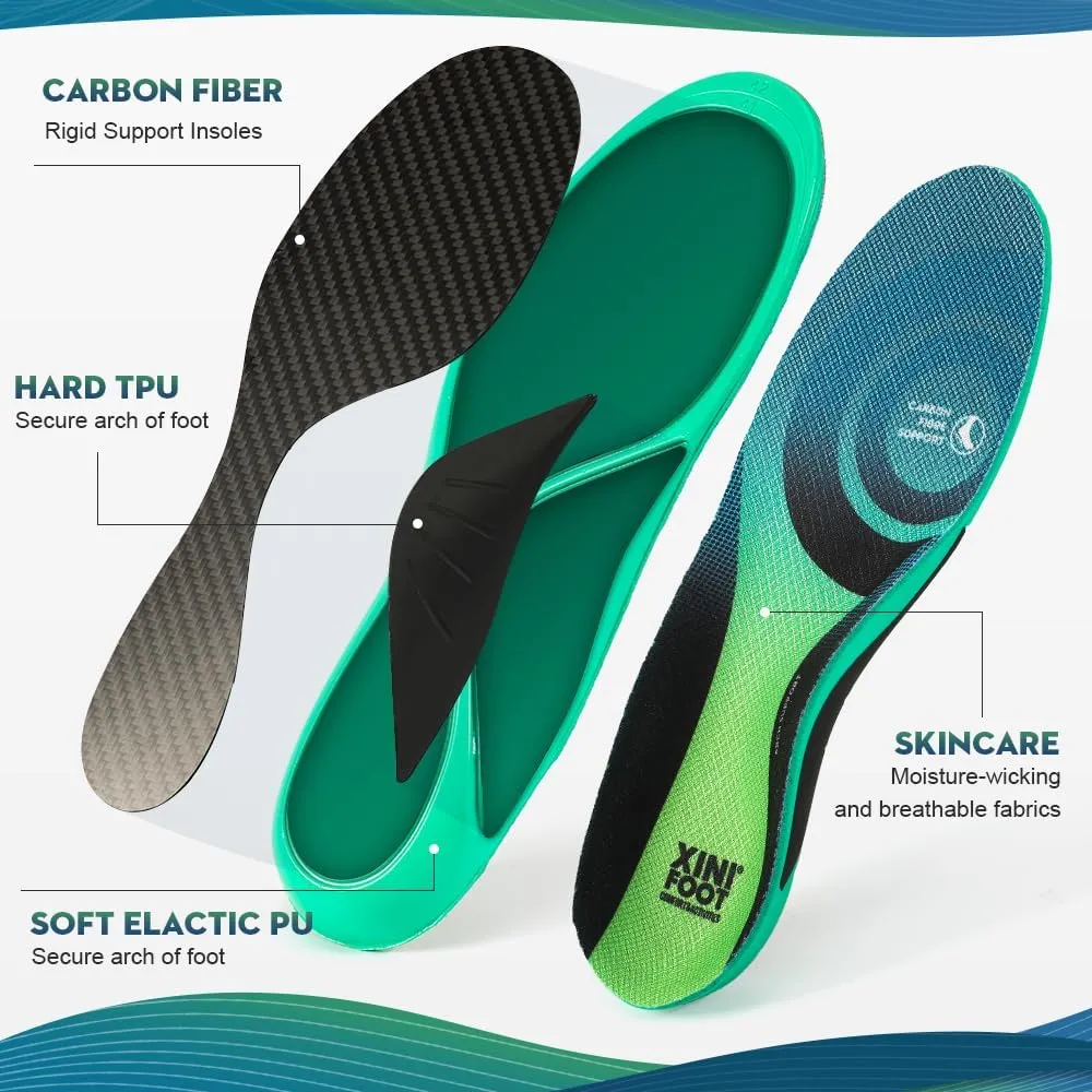 XINIFOOT Performance Insoles Carbon Fiber Shock Absorbing Sport Shoe Insoles for Running, Basketball, Athletics Arch Support Insoles Inserts for Hiking Boots or Shoes