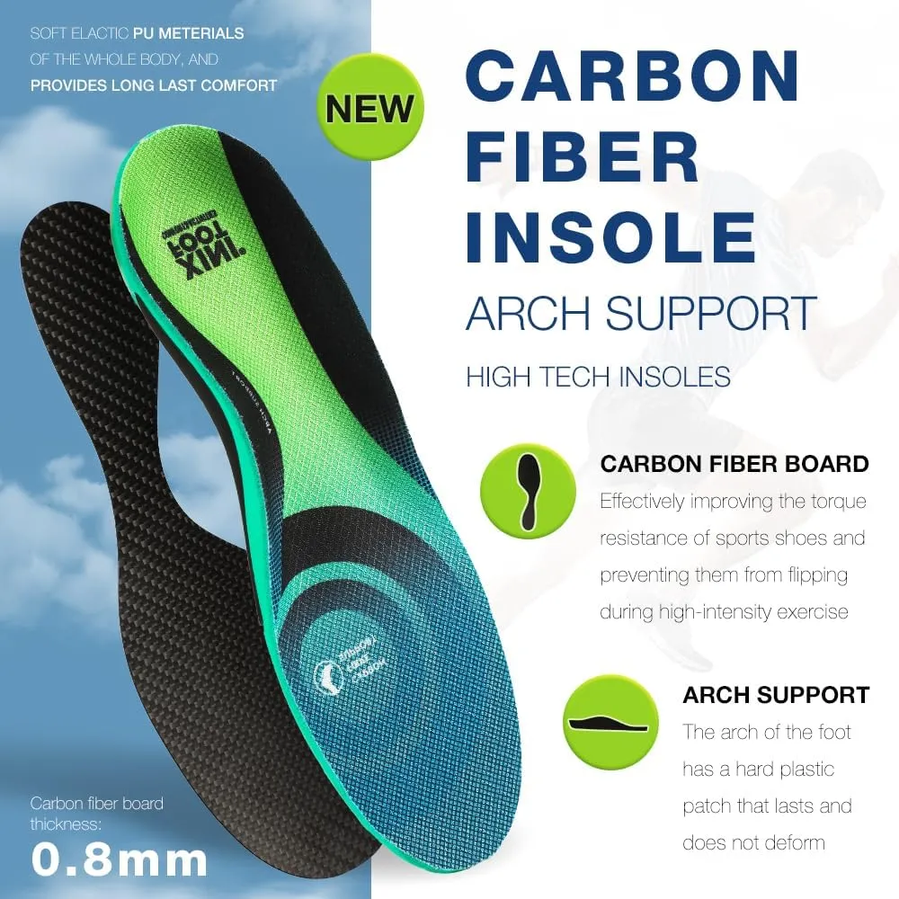 XINIFOOT Performance Insoles Carbon Fiber Shock Absorbing Sport Shoe Insoles for Running, Basketball, Athletics Arch Support Insoles Inserts for Hiking Boots or Shoes