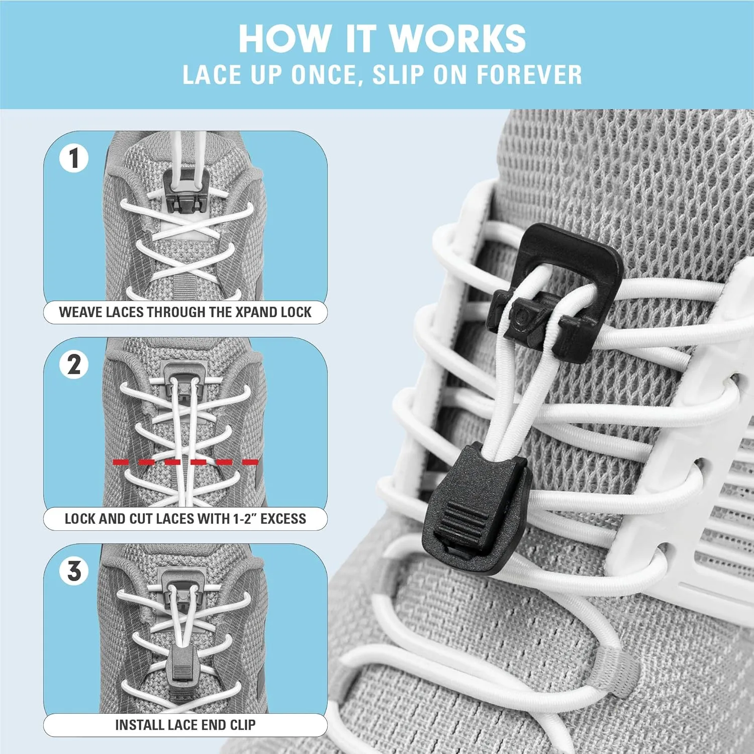 Xpand No Tie Elastic Boot Laces. Heavy Duty Round Shoelaces. Ultra Durable for Hiking, Triathletes and Crossfit