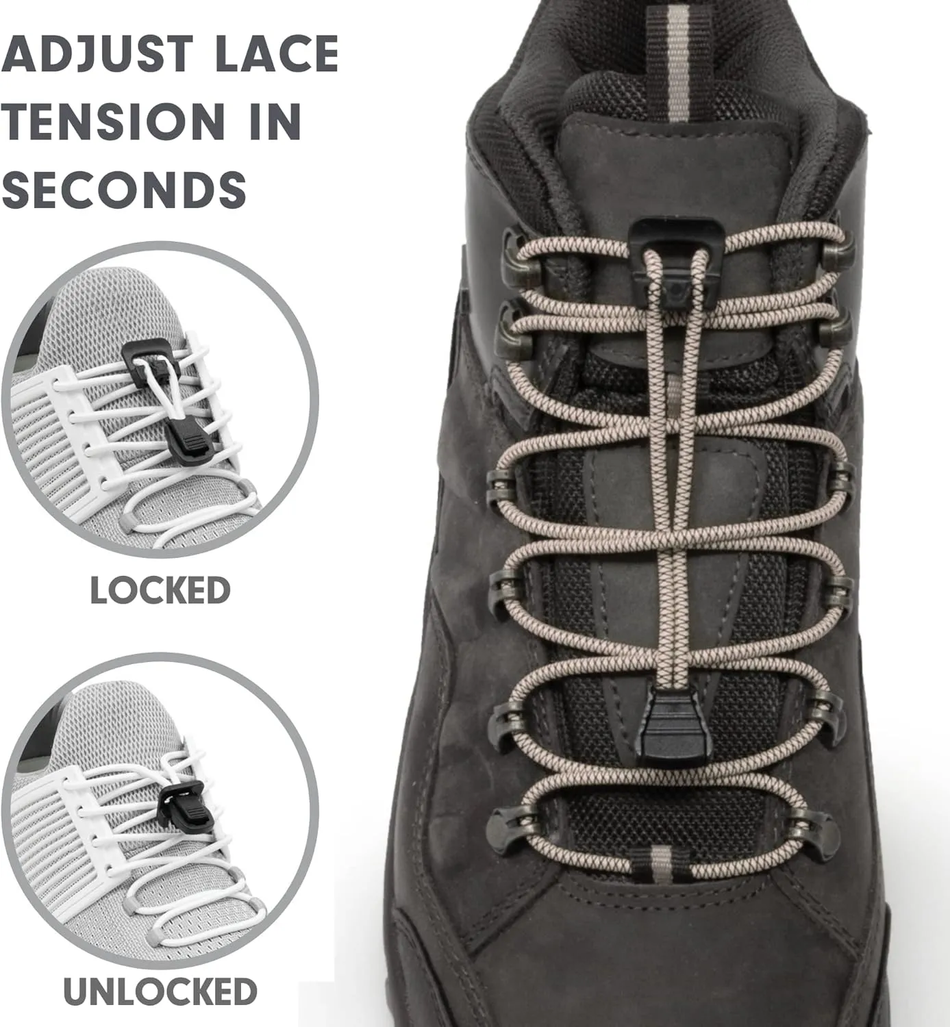 Xpand No Tie Elastic Boot Laces. Heavy Duty Round Shoelaces. Ultra Durable for Hiking, Triathletes and Crossfit