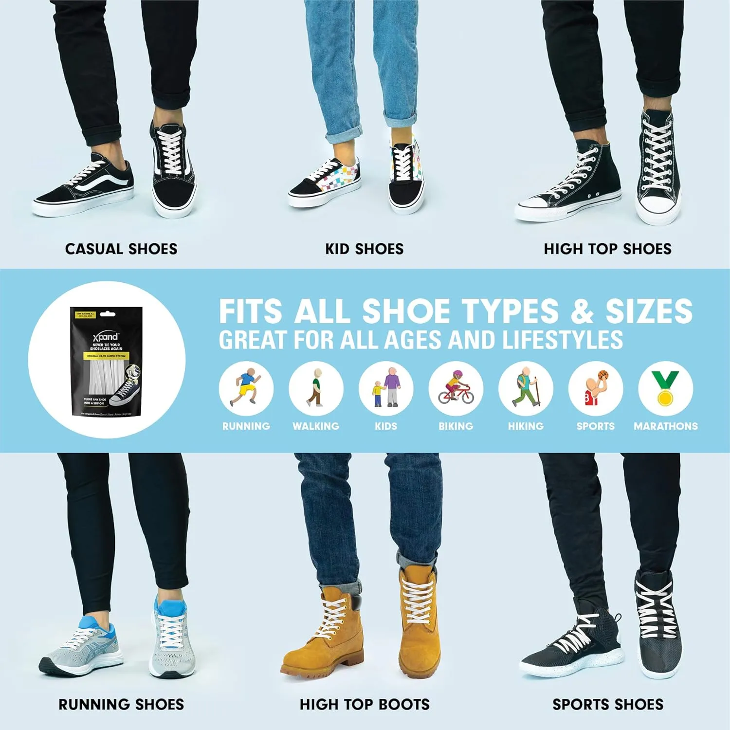 Xpand No Tie Elastic Shoelaces [3 Pairs] Move Smarter, Never Tie Again. Convenience and Comfort for Busy Parents.