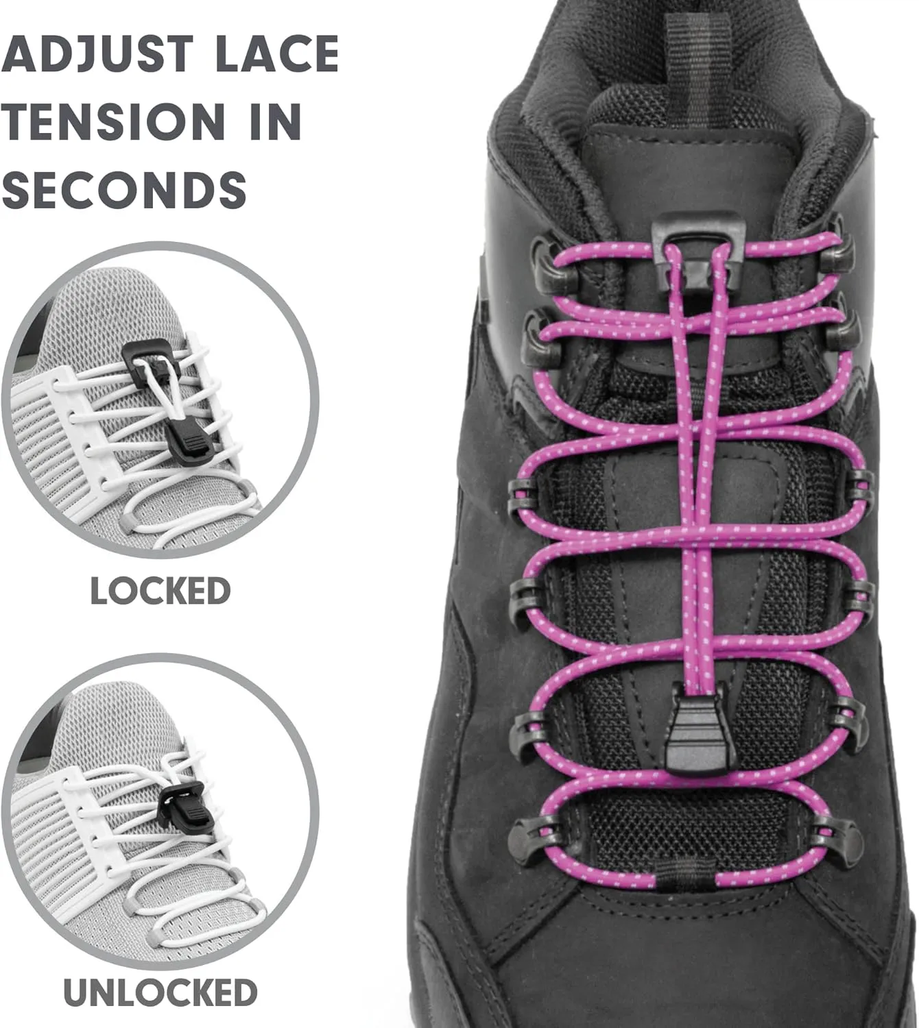 Xpand Round Lacing. Elastic No Tie Shoelaces - Quick Release Tension Control - One Size Fits All Adult and Kids Shoes