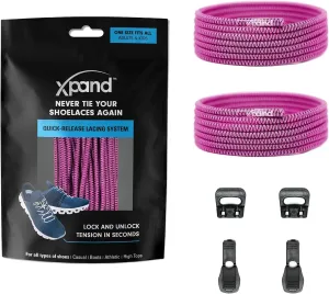 Xpand Round Lacing. Elastic No Tie Shoelaces - Quick Release Tension Control - One Size Fits All Adult and Kids Shoes