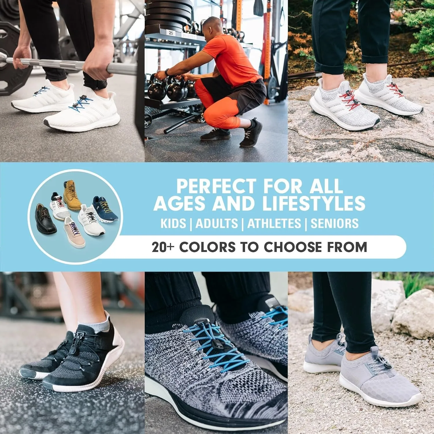 Xpand Round Lacing. Elastic No Tie Shoelaces - Quick Release Tension Control - One Size Fits All Adult and Kids Shoes