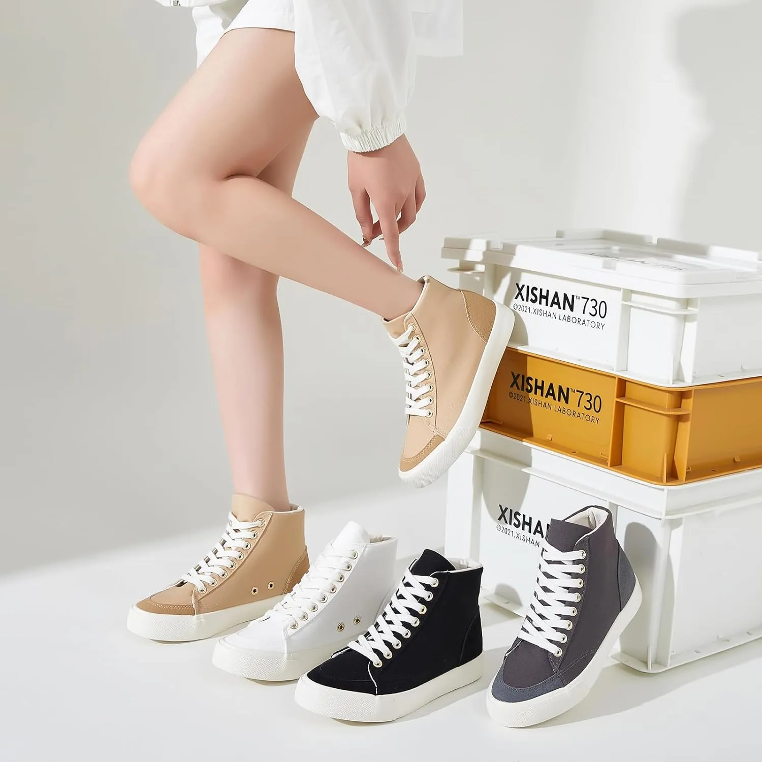 XRH Women's High Top Sneakers Canvas Shoes Black Hi Tops,Non Slip Casual Walking Shoes,White High Tops Sneakers for Women(Comfortableable,Fashion,Lace-up)