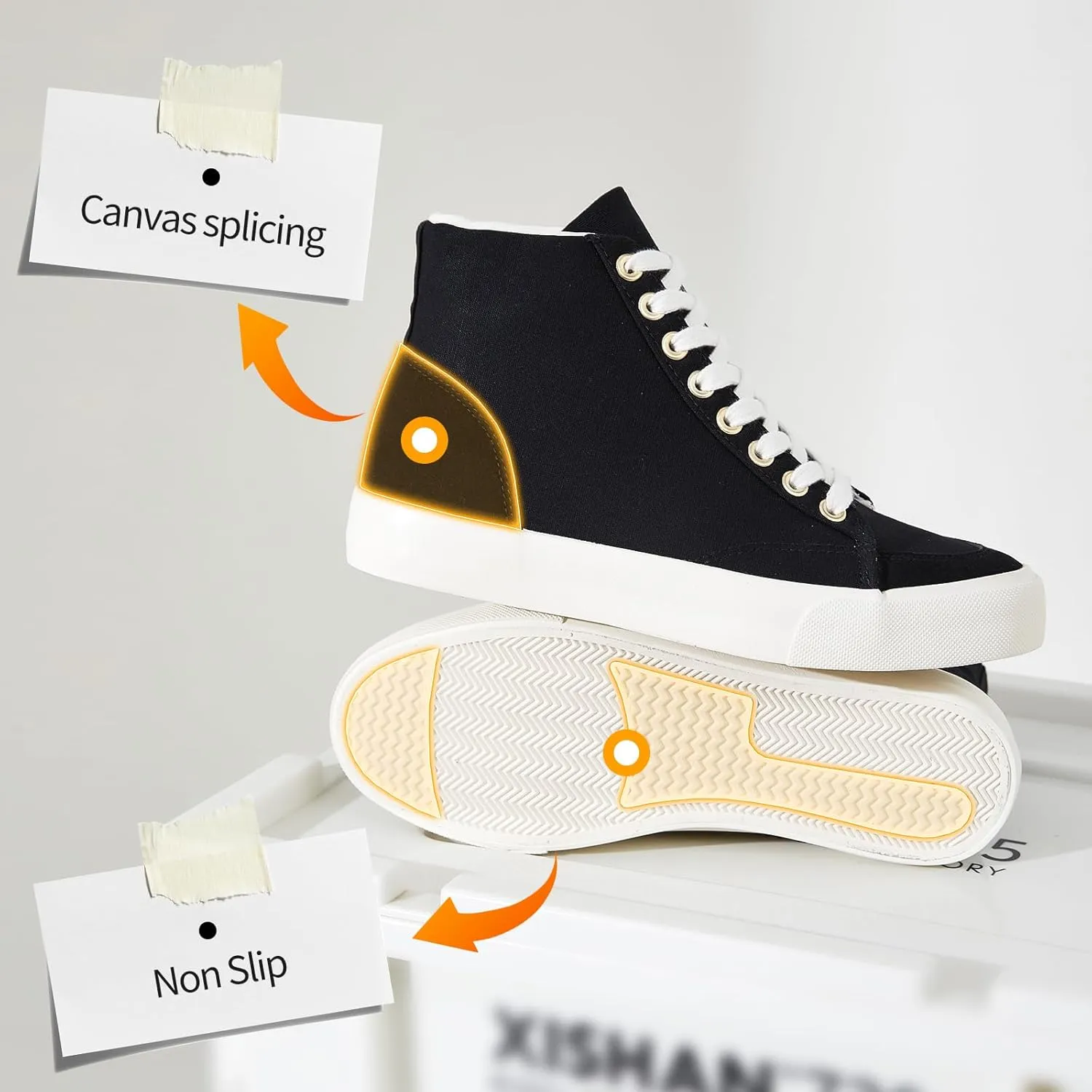 XRH Women's High Top Sneakers Canvas Shoes Black Hi Tops,Non Slip Casual Walking Shoes,White High Tops Sneakers for Women(Comfortableable,Fashion,Lace-up)
