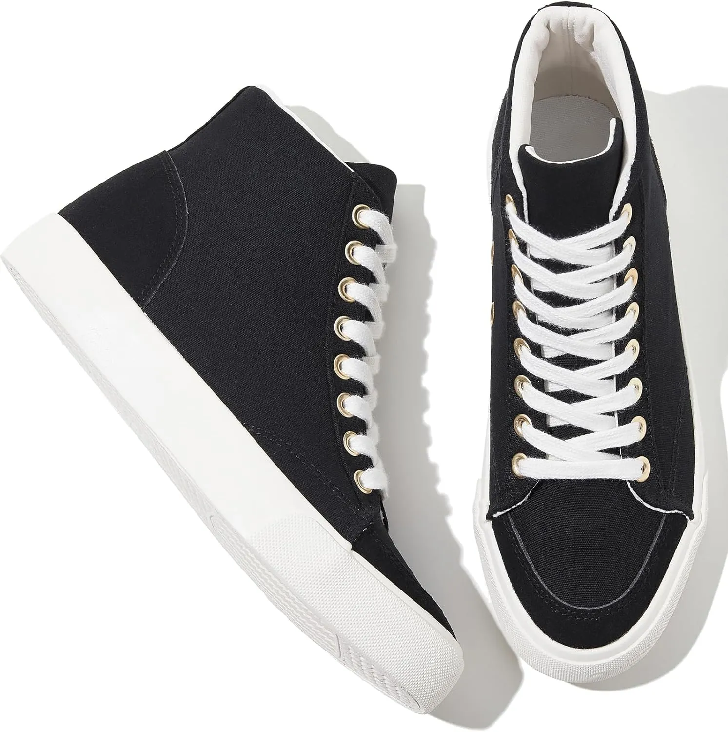 XRH Women's High Top Sneakers Canvas Shoes Black Hi Tops,Non Slip Casual Walking Shoes,White High Tops Sneakers for Women(Comfortableable,Fashion,Lace-up)