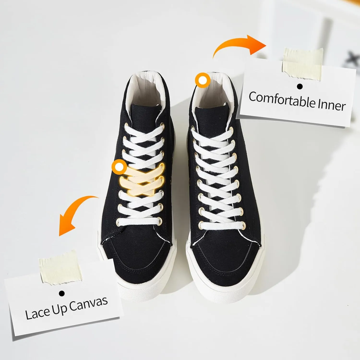 XRH Women's High Top Sneakers Canvas Shoes Black Hi Tops,Non Slip Casual Walking Shoes,White High Tops Sneakers for Women(Comfortableable,Fashion,Lace-up)