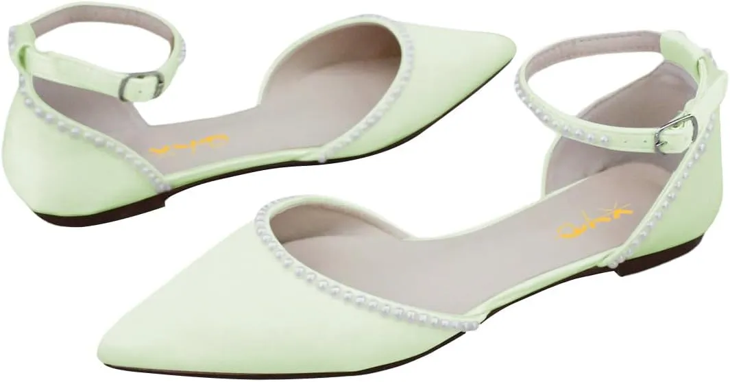 XYD Women Pearl Pointed Toe Ankle Strap Flats D'Orsay Wedding Sandals Comfy Party Dance Shoes