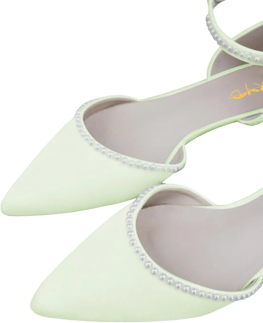 XYD Women Pearl Pointed Toe Ankle Strap Flats D'Orsay Wedding Sandals Comfy Party Dance Shoes