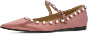 XYD Women Stylish Pointed Toe Flats Slip On Sandals Buckle Mary Jane Rhinestones Comfortable Walking Office Campus Dress Shoes