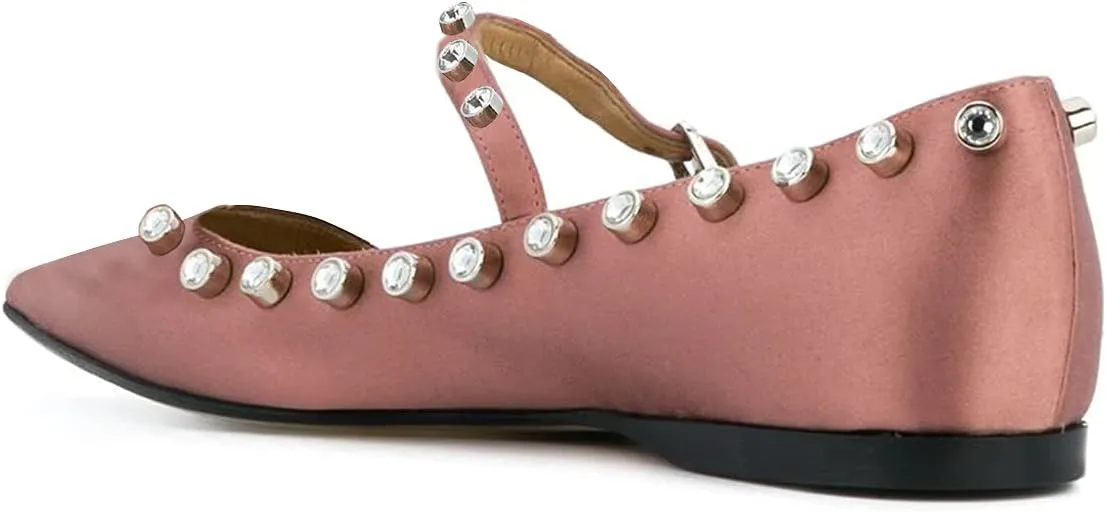 XYD Women Stylish Pointed Toe Flats Slip On Sandals Buckle Mary Jane Rhinestones Comfortable Walking Office Campus Dress Shoes