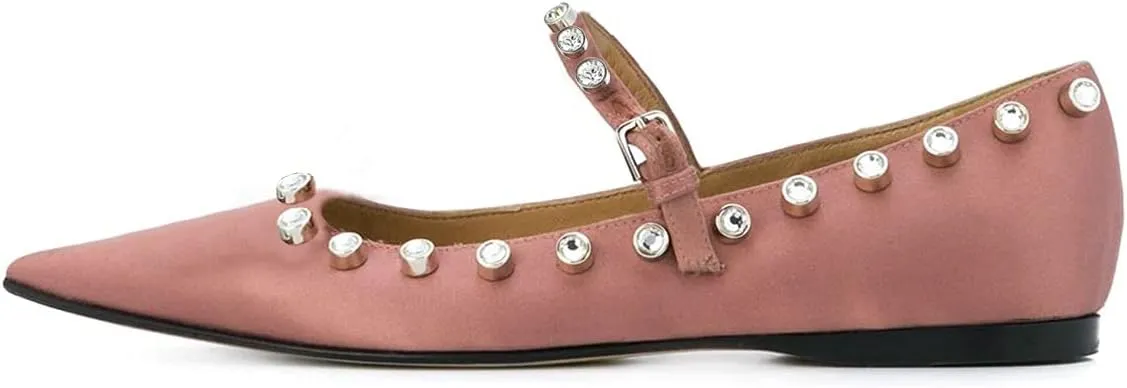 XYD Women Stylish Pointed Toe Flats Slip On Sandals Buckle Mary Jane Rhinestones Comfortable Walking Office Campus Dress Shoes