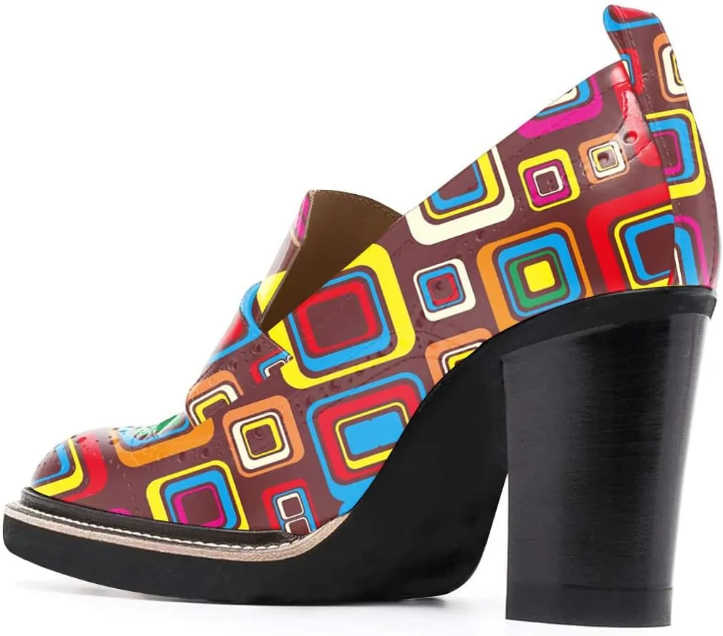 YDN Women Chunky High Heels Round Toe Oxford Loafer Size Color Material Customize Available Shoe Size 4-15 US