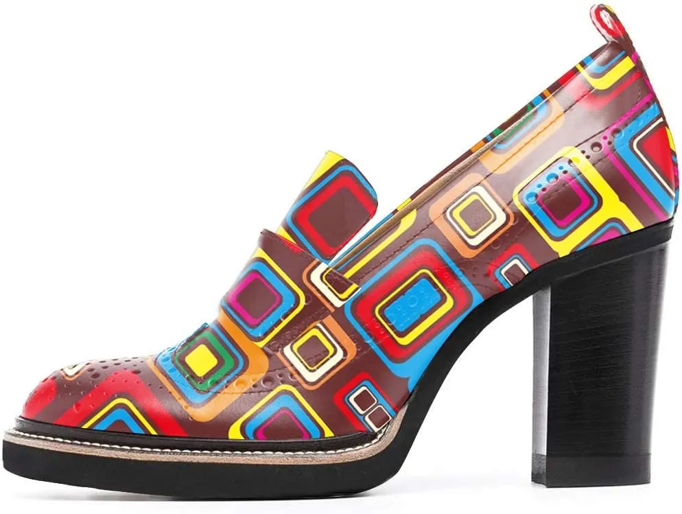 YDN Women Chunky High Heels Round Toe Oxford Loafer Size Color Material Customize Available Shoe Size 4-15 US