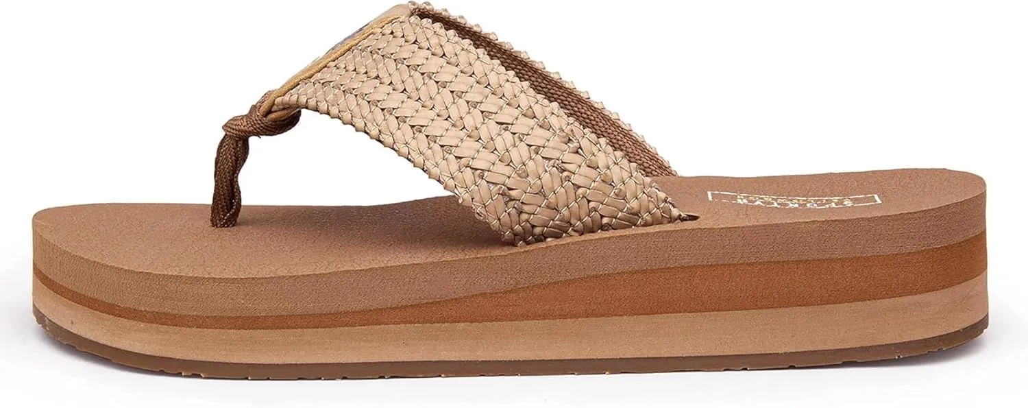 Yellow Box Women's Misha Flatform Sandal, Round Toe, 1.25 Inch Heel, 1 Inch Platform, Comfortable Flip-Flop