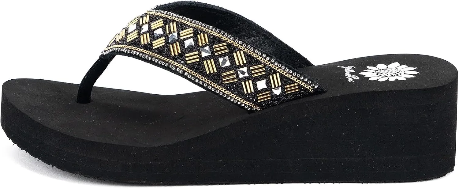 Yellow Box Women's Selvia Wedge Sandal, Round Toe, Medium-High 2 Inch Heel, 0.75 Inch Platform Comfortable Flip-Flop