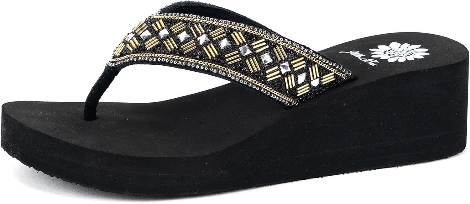 Yellow Box Women's Selvia Wedge Sandal, Round Toe, Medium-High 2 Inch Heel, 0.75 Inch Platform Comfortable Flip-Flop