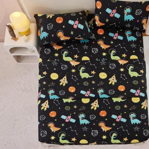 Yibeizi Dinosaur Space Twin Sheets Set for Boys, Kids Cute Planet Printed Microfiber Bedsheets Deep Pocket Bed Sheet & Pillowcase Sets 3 Pieces