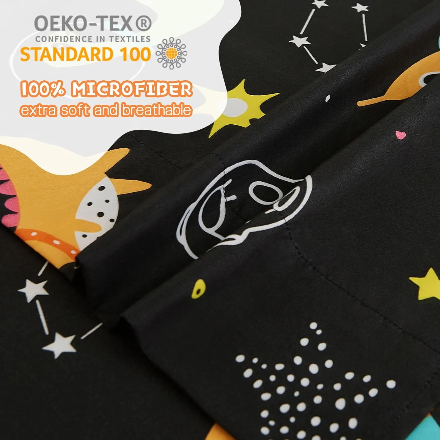 Yibeizi Dinosaur Space Twin Sheets Set for Boys, Kids Cute Planet Printed Microfiber Bedsheets Deep Pocket Bed Sheet & Pillowcase Sets 3 Pieces