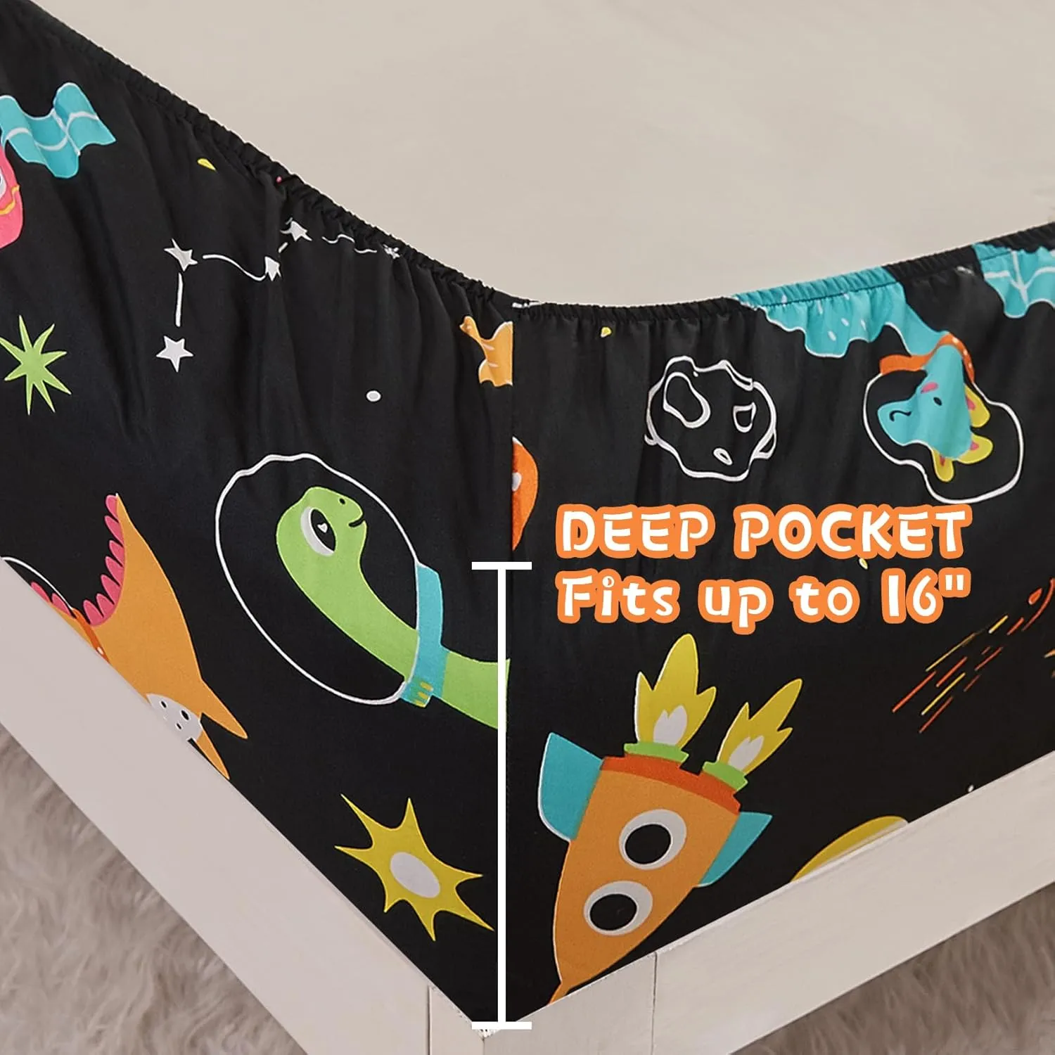 Yibeizi Dinosaur Space Twin Sheets Set for Boys, Kids Cute Planet Printed Microfiber Bedsheets Deep Pocket Bed Sheet & Pillowcase Sets 3 Pieces