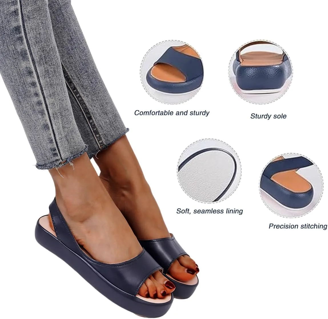 Yifare Sandals - Women'S Comfy Flat Orthotic Sandals For Summer, Casual Dress Platform Shoes With Arch Support, All-Day Wear And All Foot Shapes