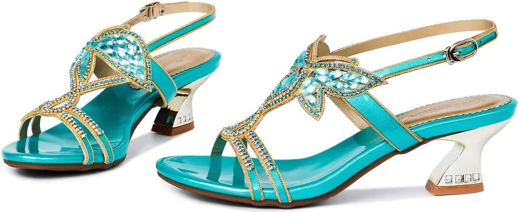 YooPrettyz Women Evening Heels Embellished Stud Butterfly Dress Party Bridal Sandals