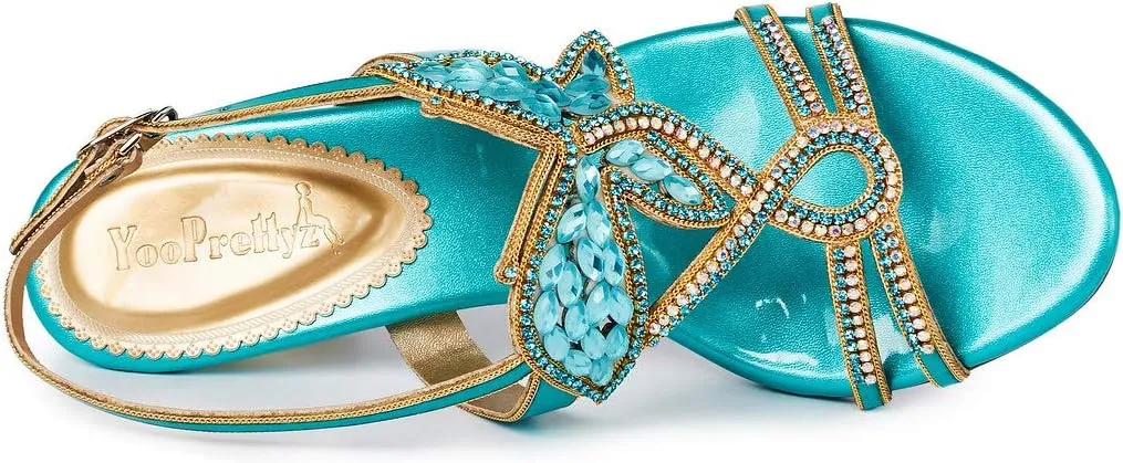 YooPrettyz Women Evening Heels Embellished Stud Butterfly Dress Party Bridal Sandals