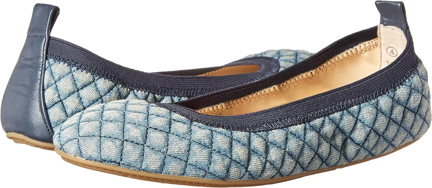 Yosi Samra Girl's Sammie Quilted Denim Ballet Flat