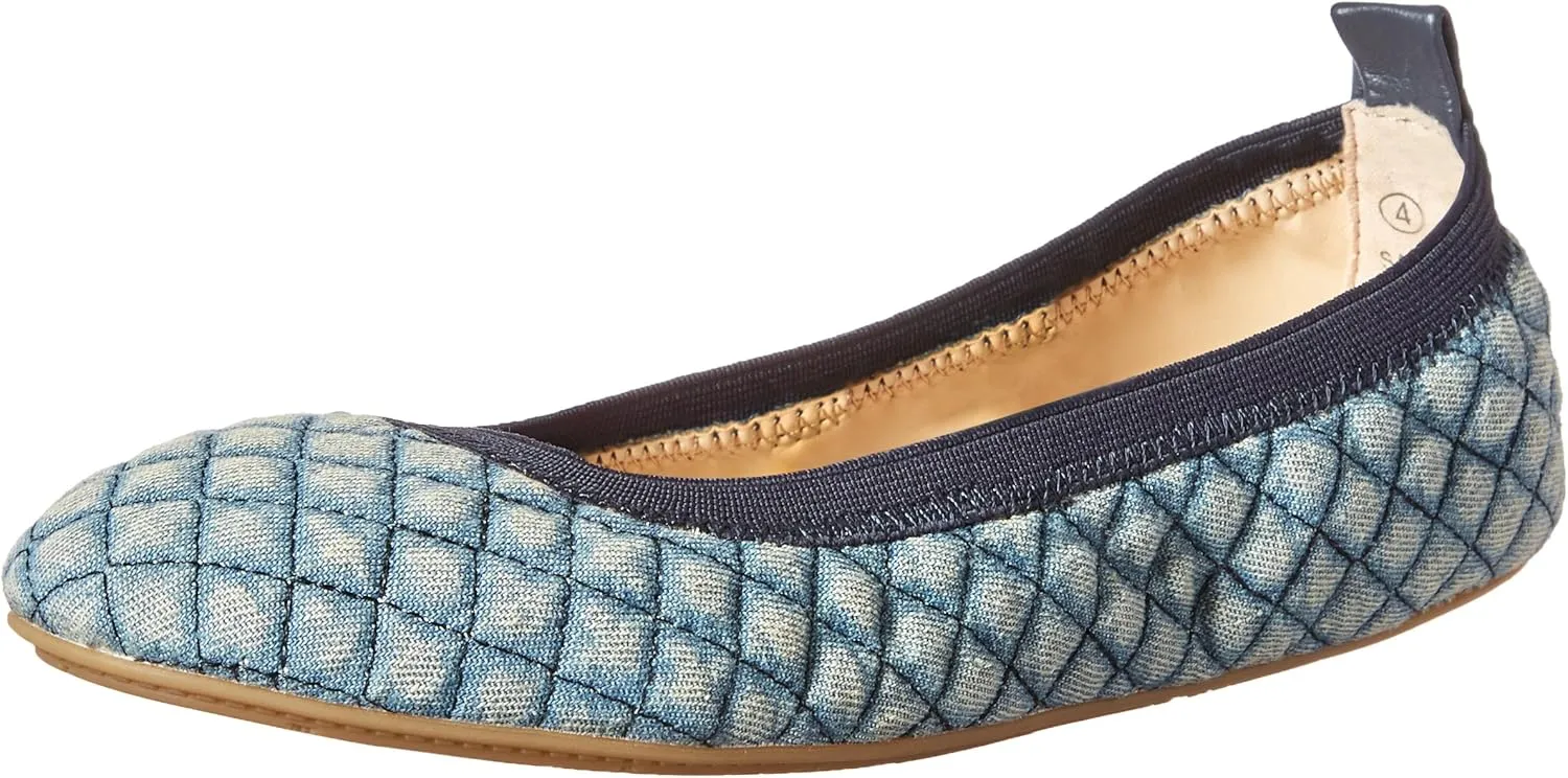 Yosi Samra Girl's Sammie Quilted Denim Ballet Flat