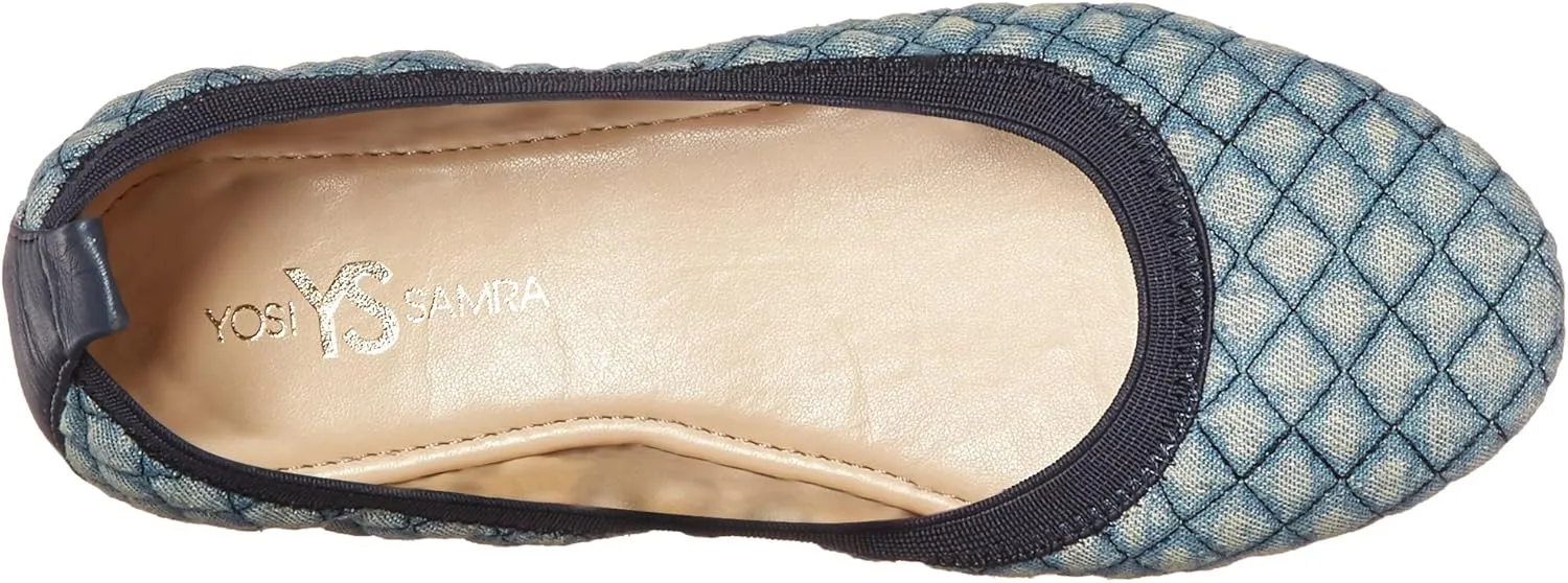 Yosi Samra Girl's Sammie Quilted Denim Ballet Flat