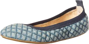 Yosi Samra Girl's Sammie Quilted Denim Ballet Flat