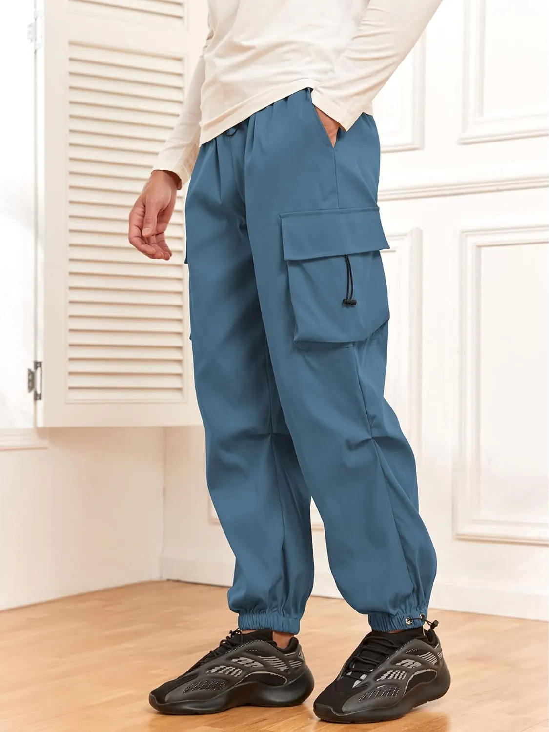 ZAFUL Flat Pocket Parachute Pants for Men Casual Baggy Cargo Pants Unisex Street Y2K Pants Drawstring Trouser