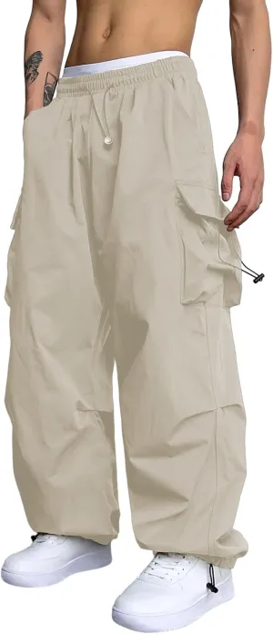 ZAFUL Flat Pocket Parachute Pants for Men Casual Baggy Cargo Pants Unisex Street Y2K Pants Drawstring Trouser