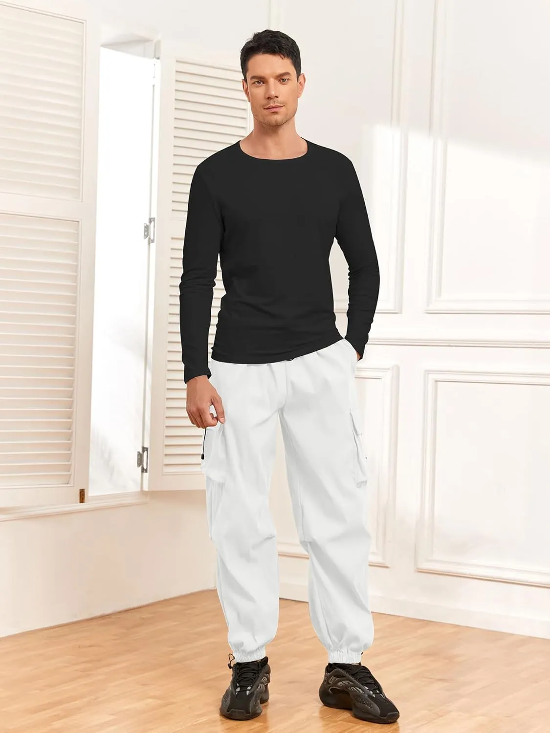 ZAFUL Flat Pocket Parachute Pants for Men Casual Baggy Cargo Pants Unisex Street Y2K Pants Drawstring Trouser