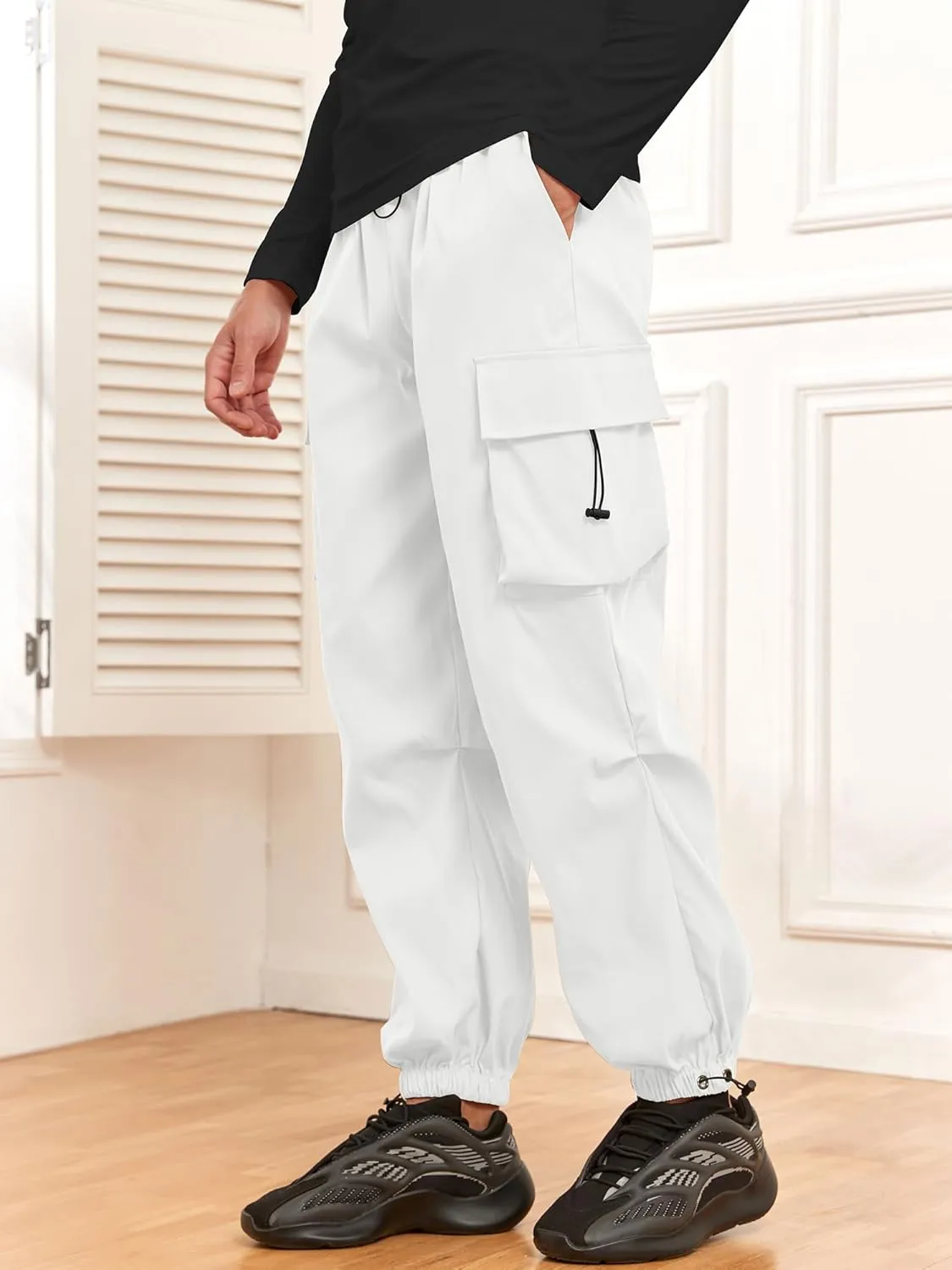 ZAFUL Flat Pocket Parachute Pants for Men Casual Baggy Cargo Pants Unisex Street Y2K Pants Drawstring Trouser