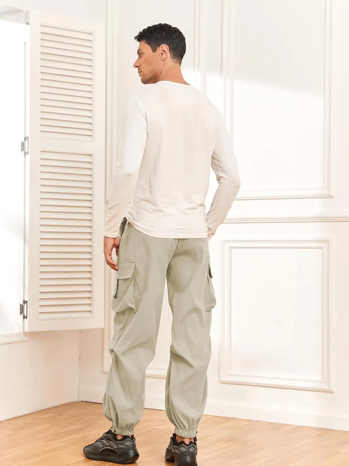 ZAFUL Flat Pocket Parachute Pants for Men Casual Baggy Cargo Pants Unisex Street Y2K Pants Drawstring Trouser
