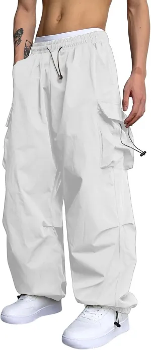 ZAFUL Flat Pocket Parachute Pants for Men Casual Baggy Cargo Pants Unisex Street Y2K Pants Drawstring Trouser