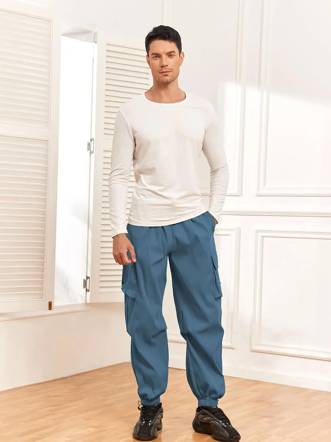 ZAFUL Flat Pocket Parachute Pants for Men Casual Baggy Cargo Pants Unisex Street Y2K Pants Drawstring Trouser