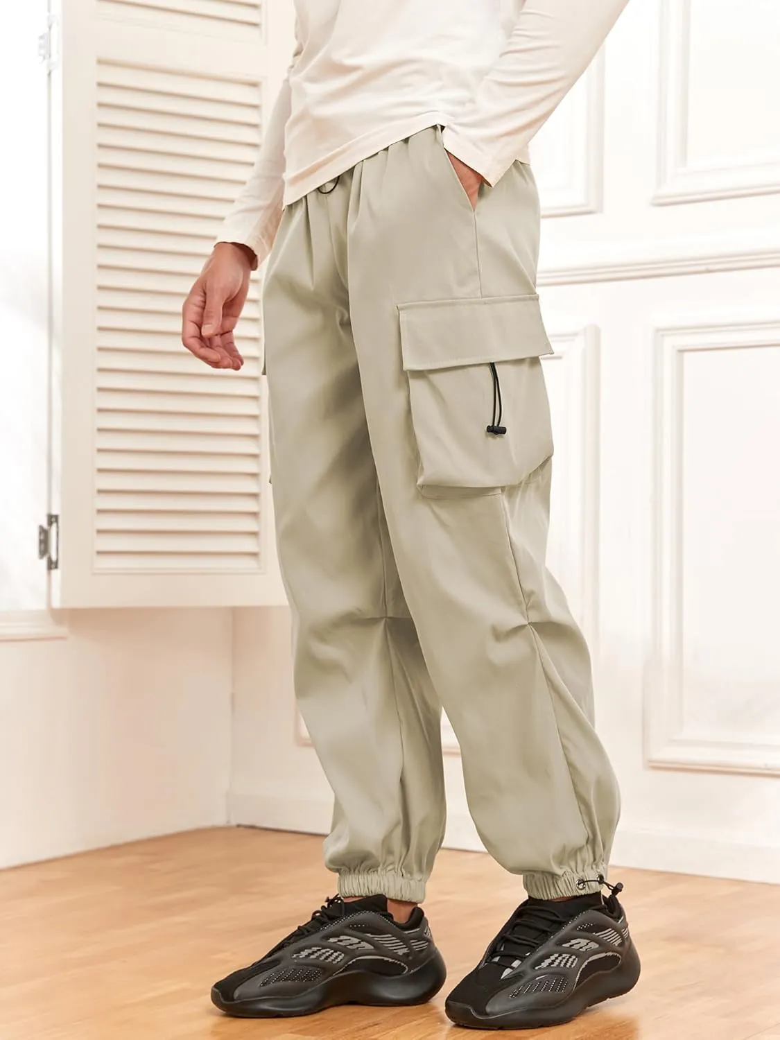 ZAFUL Flat Pocket Parachute Pants for Men Casual Baggy Cargo Pants Unisex Street Y2K Pants Drawstring Trouser