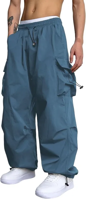 ZAFUL Flat Pocket Parachute Pants for Men Casual Baggy Cargo Pants Unisex Street Y2K Pants Drawstring Trouser