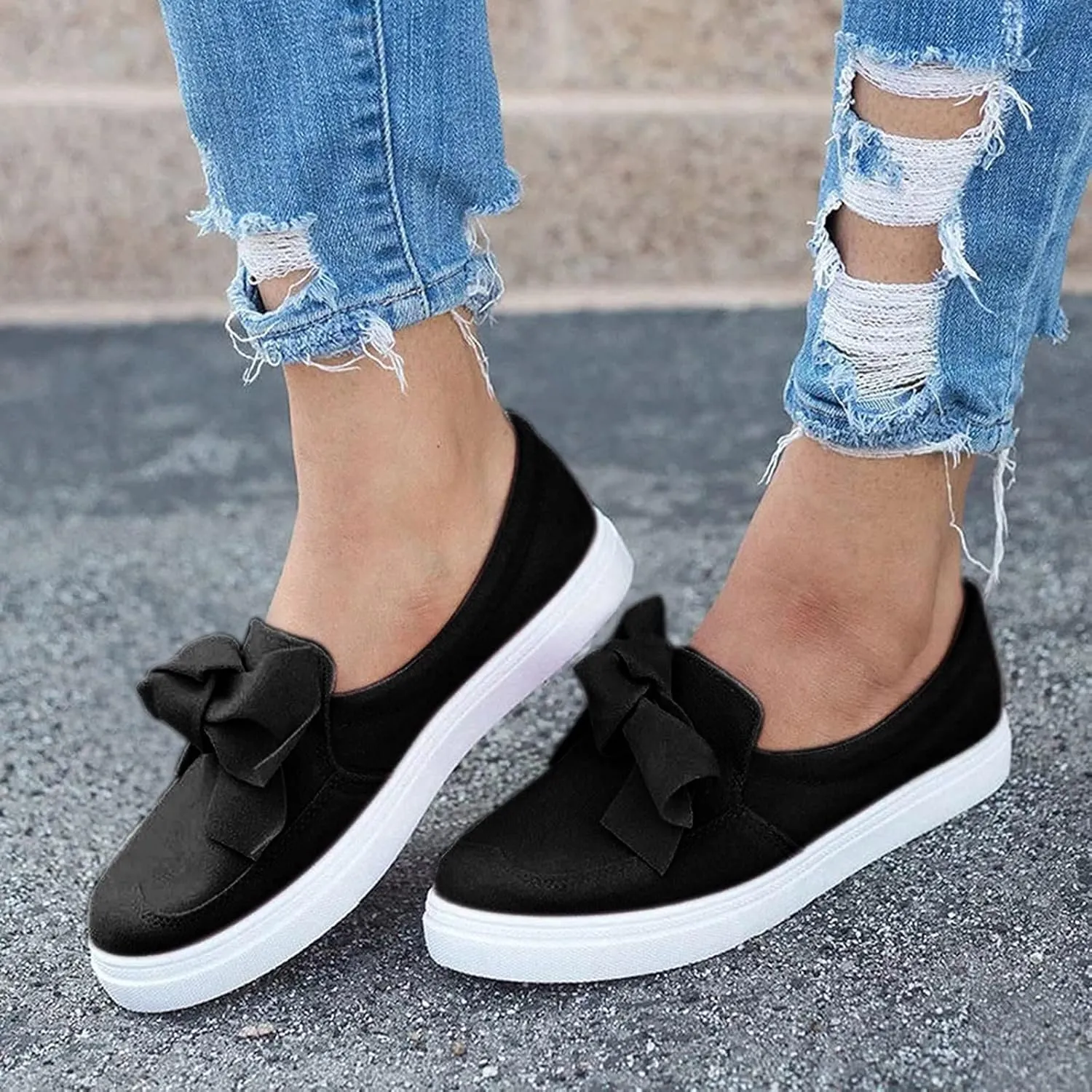 ZBYY Women's Slip On Sneakers,Fashion Sneakers Classic Flats Comfortable Walking Casual Shoes Bow Loafers