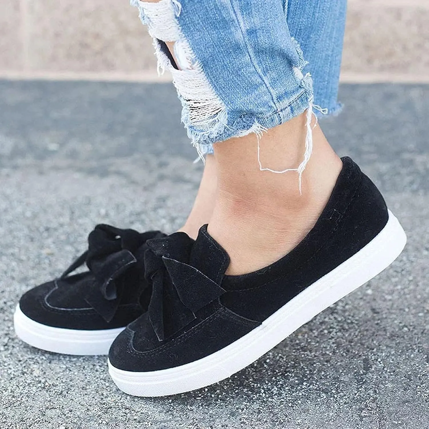 ZBYY Women's Slip On Sneakers,Fashion Sneakers Classic Flats Comfortable Walking Casual Shoes Bow Loafers