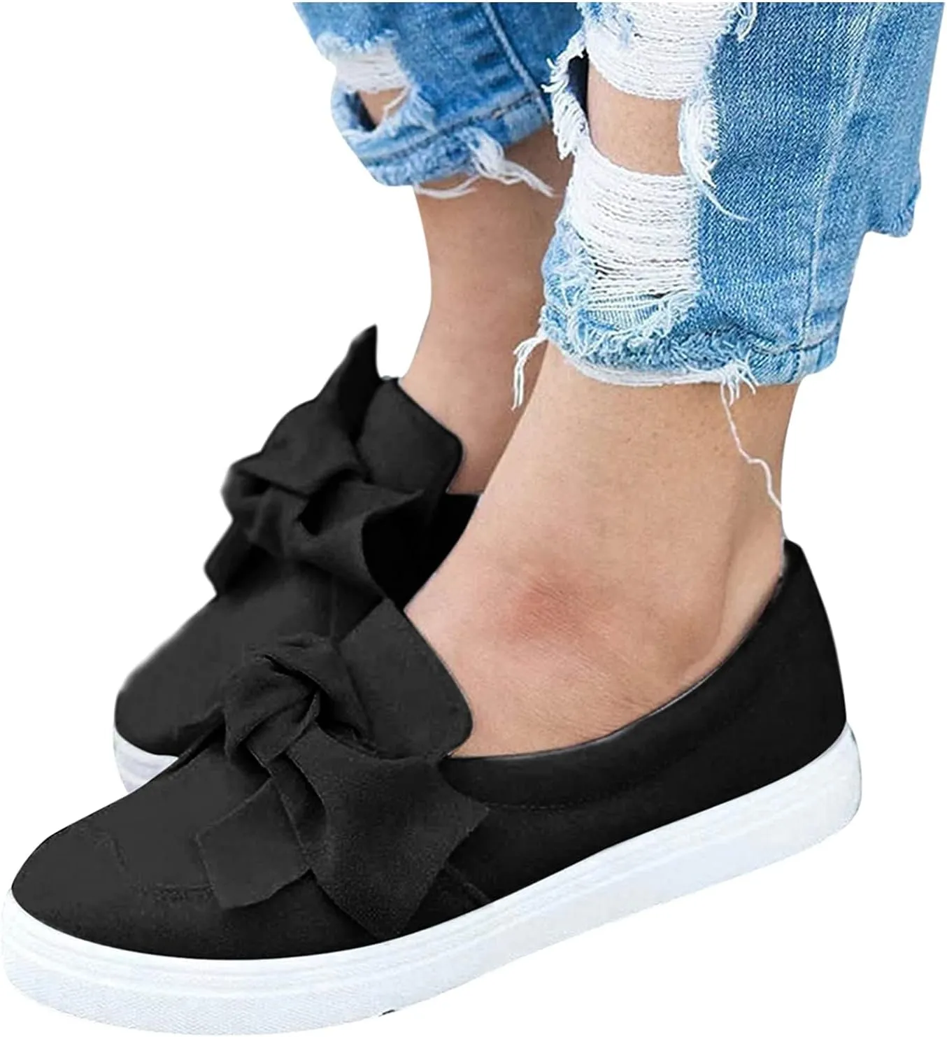 ZBYY Women's Slip On Sneakers,Fashion Sneakers Classic Flats Comfortable Walking Casual Shoes Bow Loafers